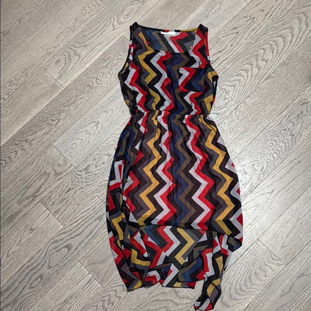 Multicolor Chevron Pattern Sleeveless Dress